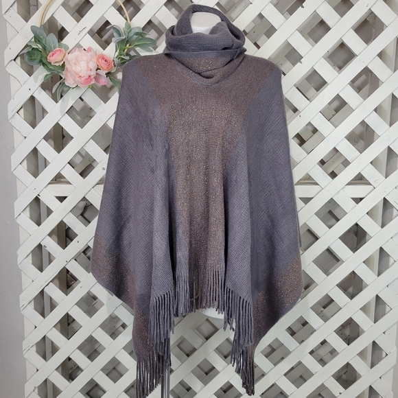 New with Tag Arianna by Howard's Cowl Neck Copper and Grey Poncho One Size - Picture 1 of 7